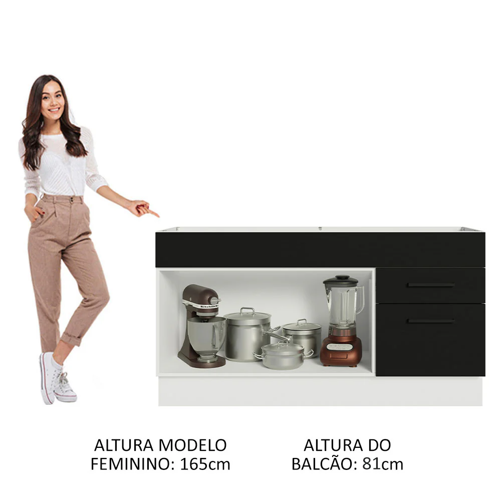 Balcão Gabinete de Pia Madesa Agata 150 cm 2 Portas e 2 Gavetas (Sem Tampo e Pia) Branco/Preto - Image 5
