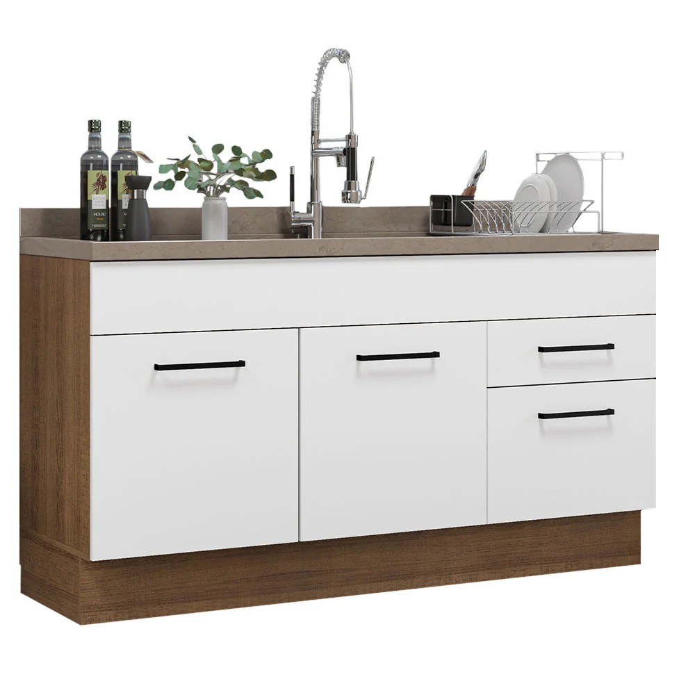 Balcão Gabinete de Pia Madesa Agata 150 cm 2 Portas e 2 Gavetas (Sem Tampo e Pia) Rustic/Branco - Image 2