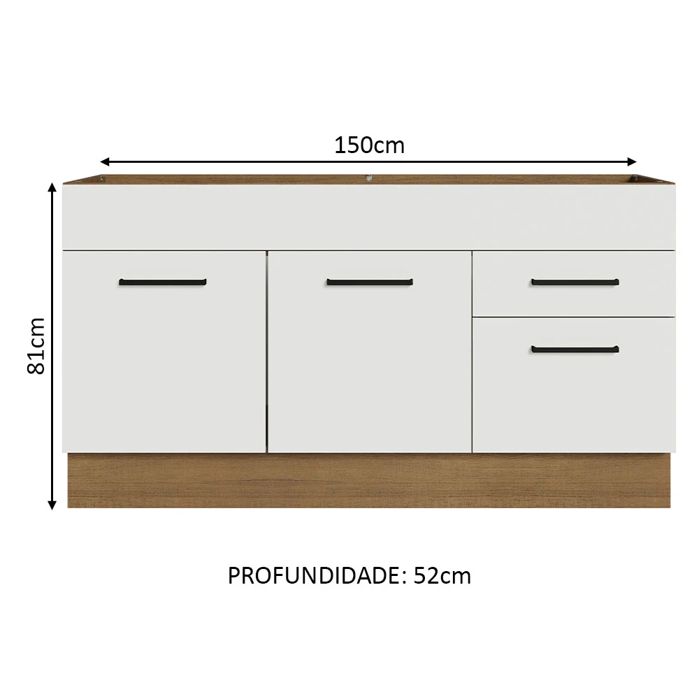Balcão Gabinete de Pia Madesa Agata 150 cm 2 Portas e 2 Gavetas (Sem Tampo e Pia) Rustic/Branco - Image 3