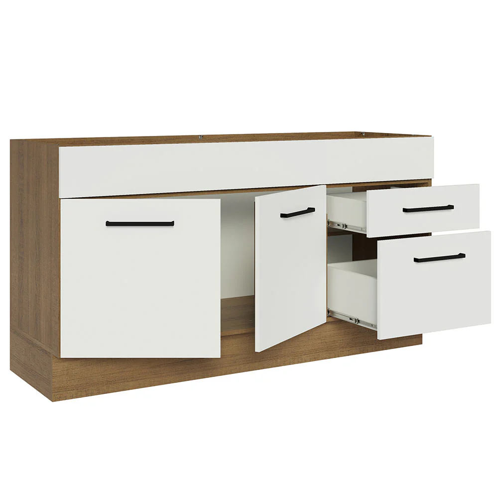 Balcão Gabinete de Pia Madesa Agata 150 cm 2 Portas e 2 Gavetas (Sem Tampo e Pia) Rustic/Branco - Image 4