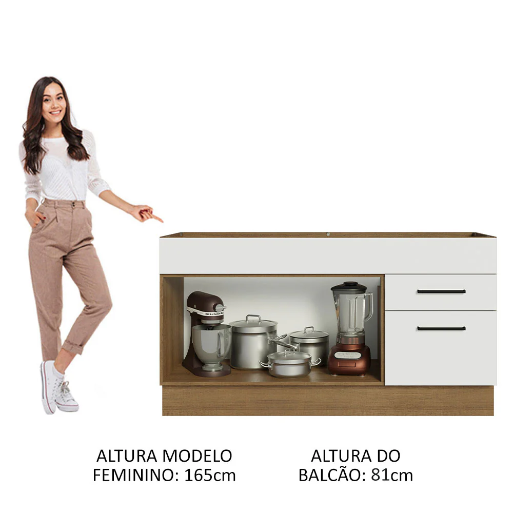 Balcão Gabinete de Pia Madesa Agata 150 cm 2 Portas e 2 Gavetas (Sem Tampo e Pia) Rustic/Branco - Image 5