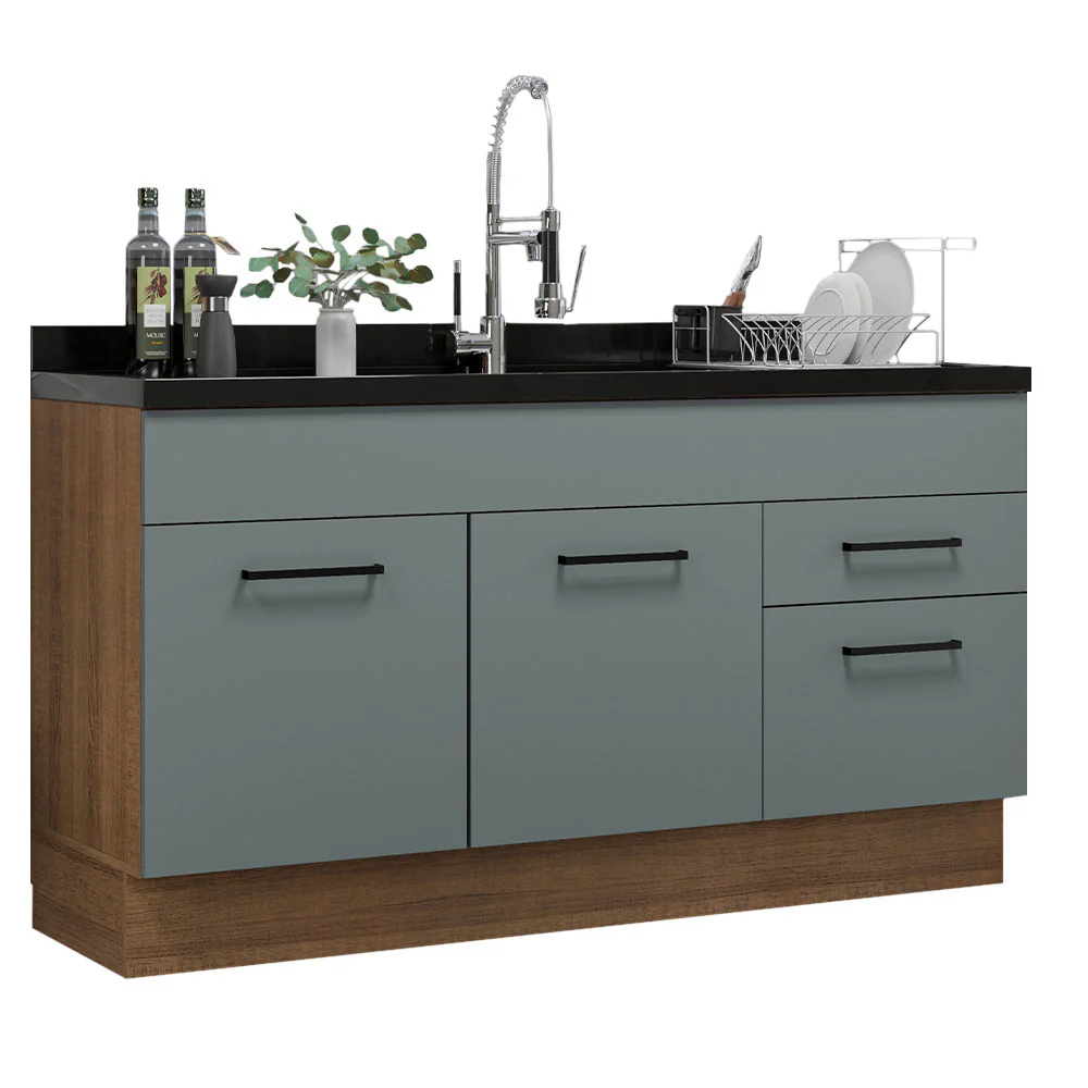 Balcão Gabinete de Pia Madesa Agata 150 cm 2 Portas e 2 Gavetas (Sem Tampo e Pia) Rustic/Cinza - Image 2