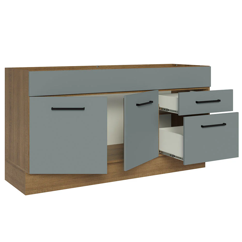 Balcão Gabinete de Pia Madesa Agata 150 cm 2 Portas e 2 Gavetas (Sem Tampo e Pia) Rustic/Cinza - Image 4