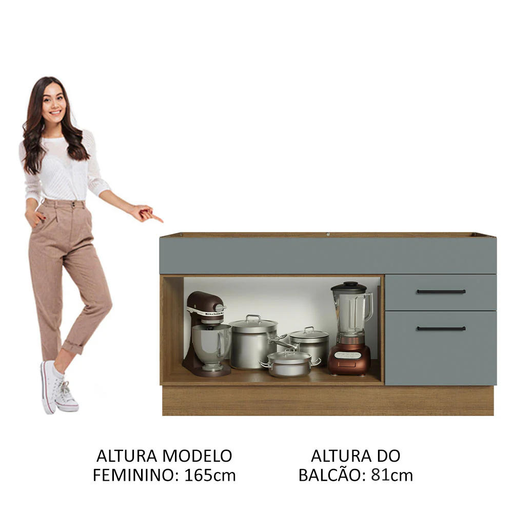 Balcão Gabinete de Pia Madesa Agata 150 cm 2 Portas e 2 Gavetas (Sem Tampo e Pia) Rustic/Cinza - Image 5