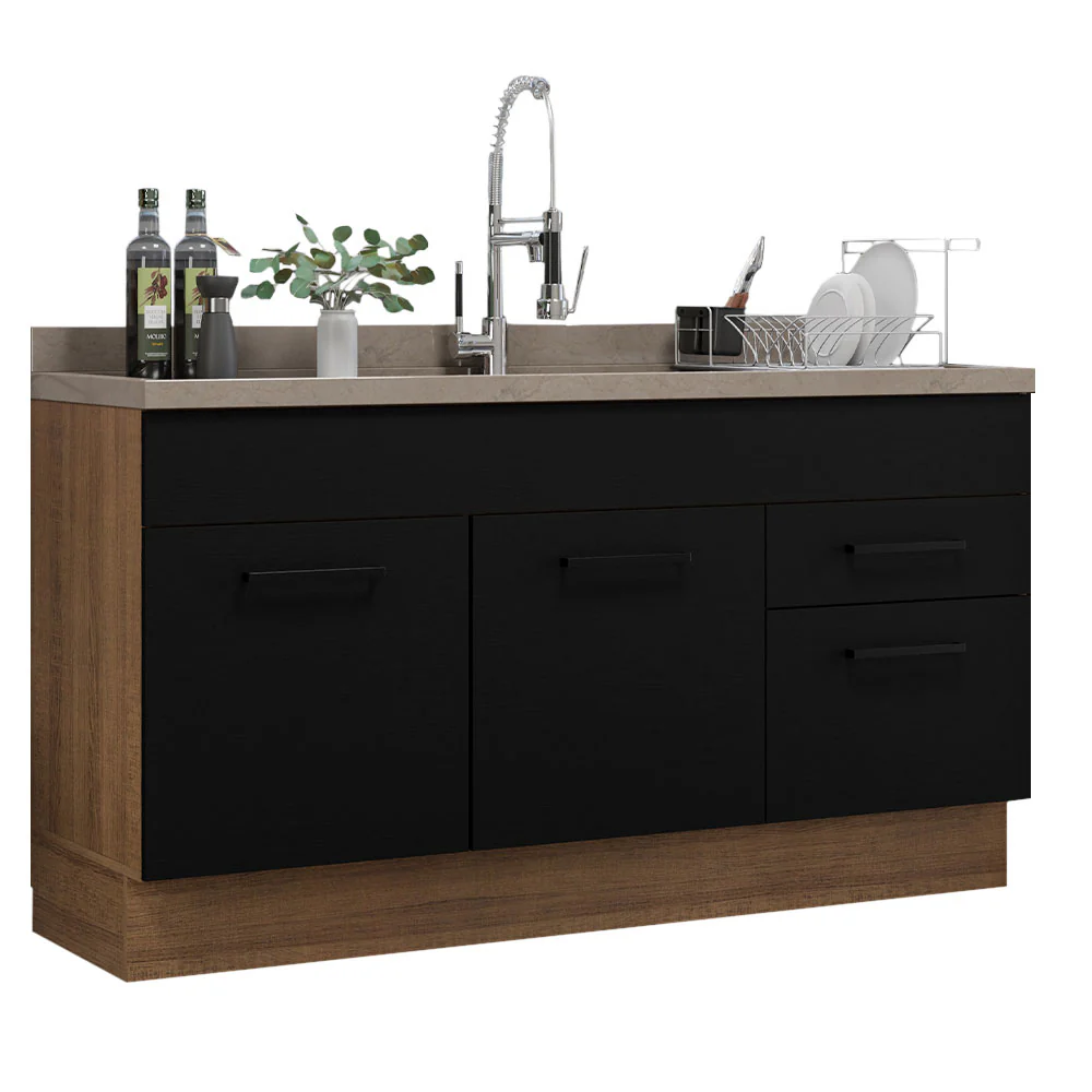 Balcão Gabinete de Pia Madesa Agata 150 cm 2 Portas e 2 Gavetas (Sem Tampo e Pia) Rustic/Preto - Image 2