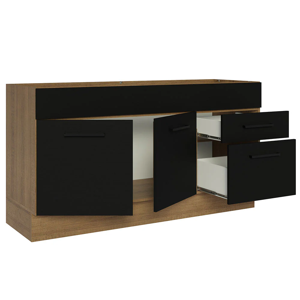 Balcão Gabinete de Pia Madesa Agata 150 cm 2 Portas e 2 Gavetas (Sem Tampo e Pia) Rustic/Preto - Image 4