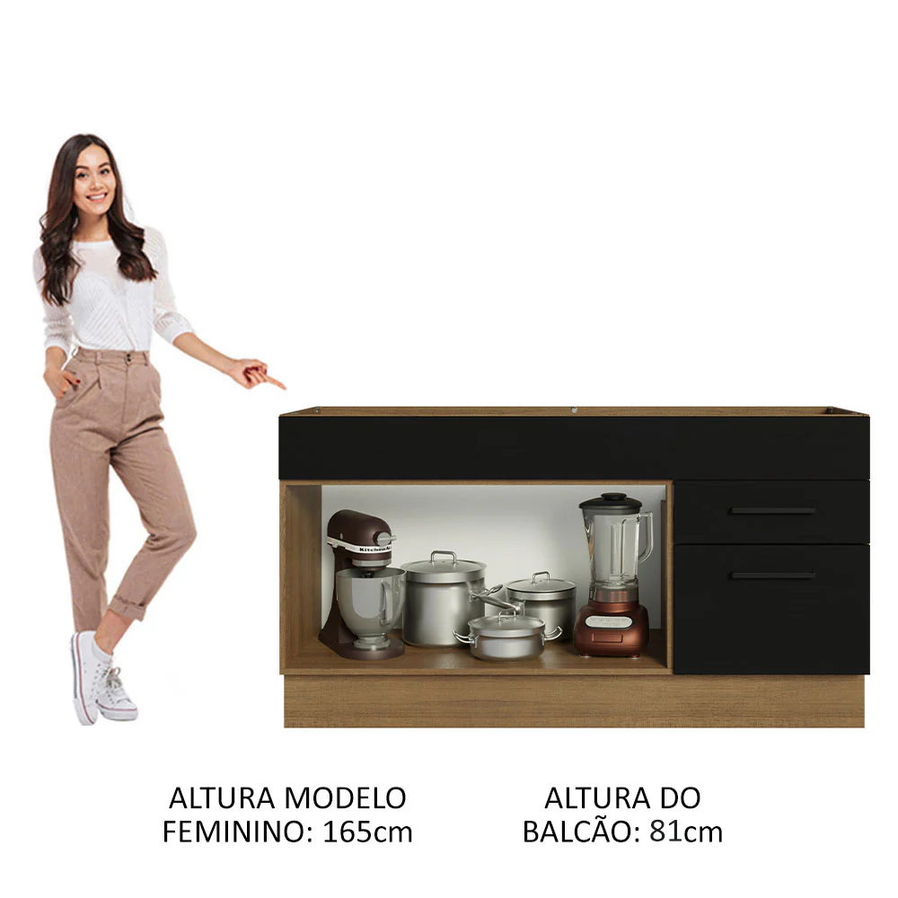Balcão Gabinete de Pia Madesa Agata 150 cm 2 Portas e 2 Gavetas (Sem Tampo e Pia) Rustic/Preto - Image 5