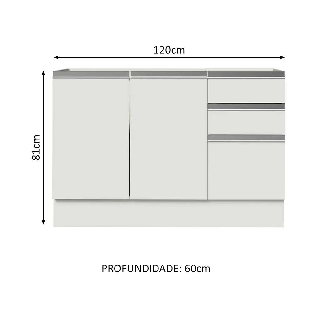 Balcão Gabinete de Pia Madesa Glamy 120 x 60 cm 2 Portas e 3 Gavetas (Sem Tampo) Branco - Image 2