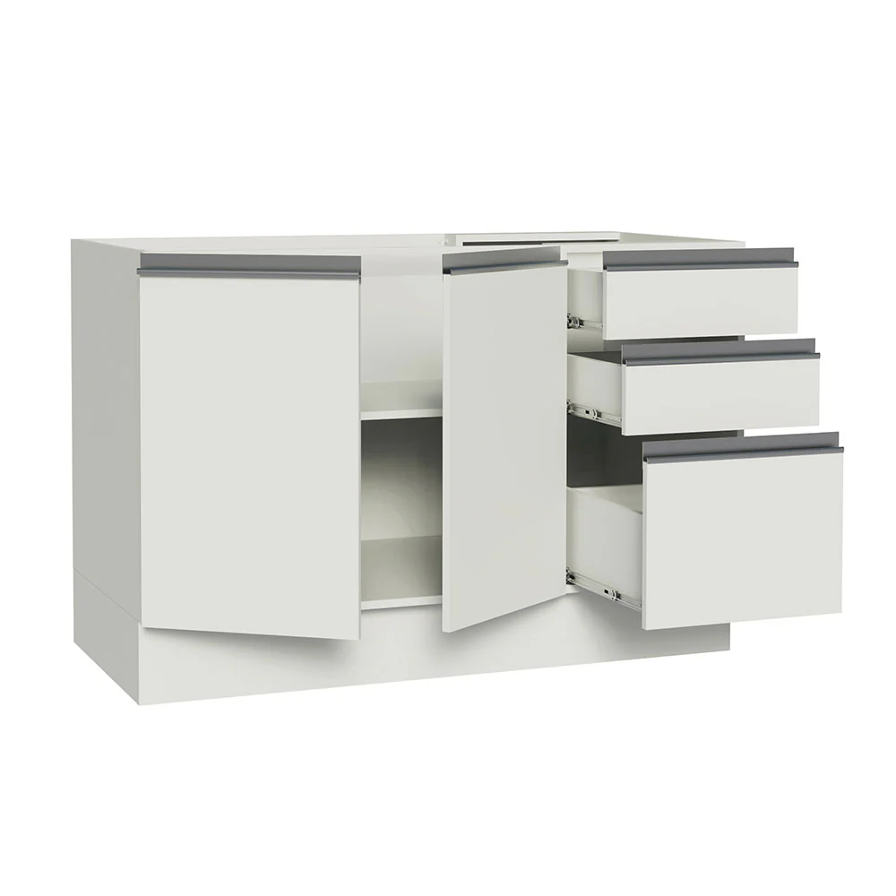 Balcão Gabinete de Pia Madesa Glamy 120 x 60 cm 2 Portas e 3 Gavetas (Sem Tampo) Branco - Image 3