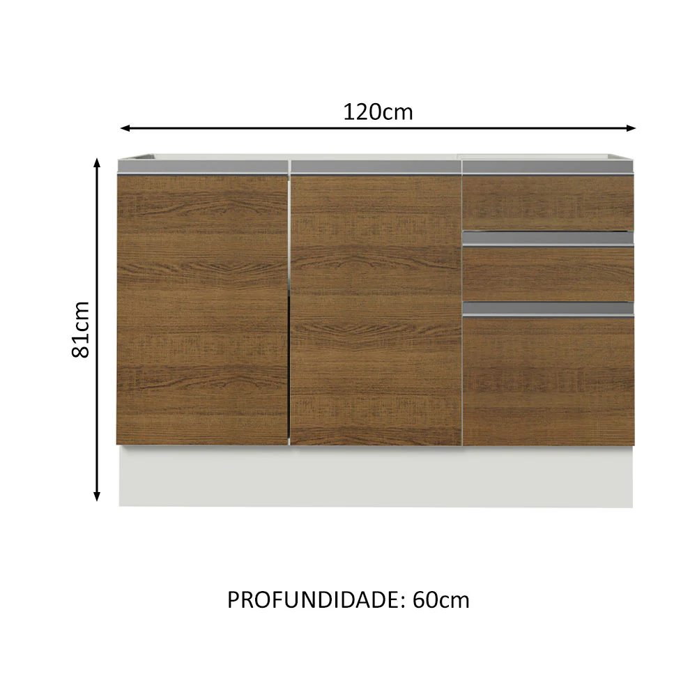 Balcão Gabinete de Pia Madesa Glamy 120 x 60 cm 2 Portas e 3 Gavetas (Sem Tampo) Branco/Rustic - Image 2
