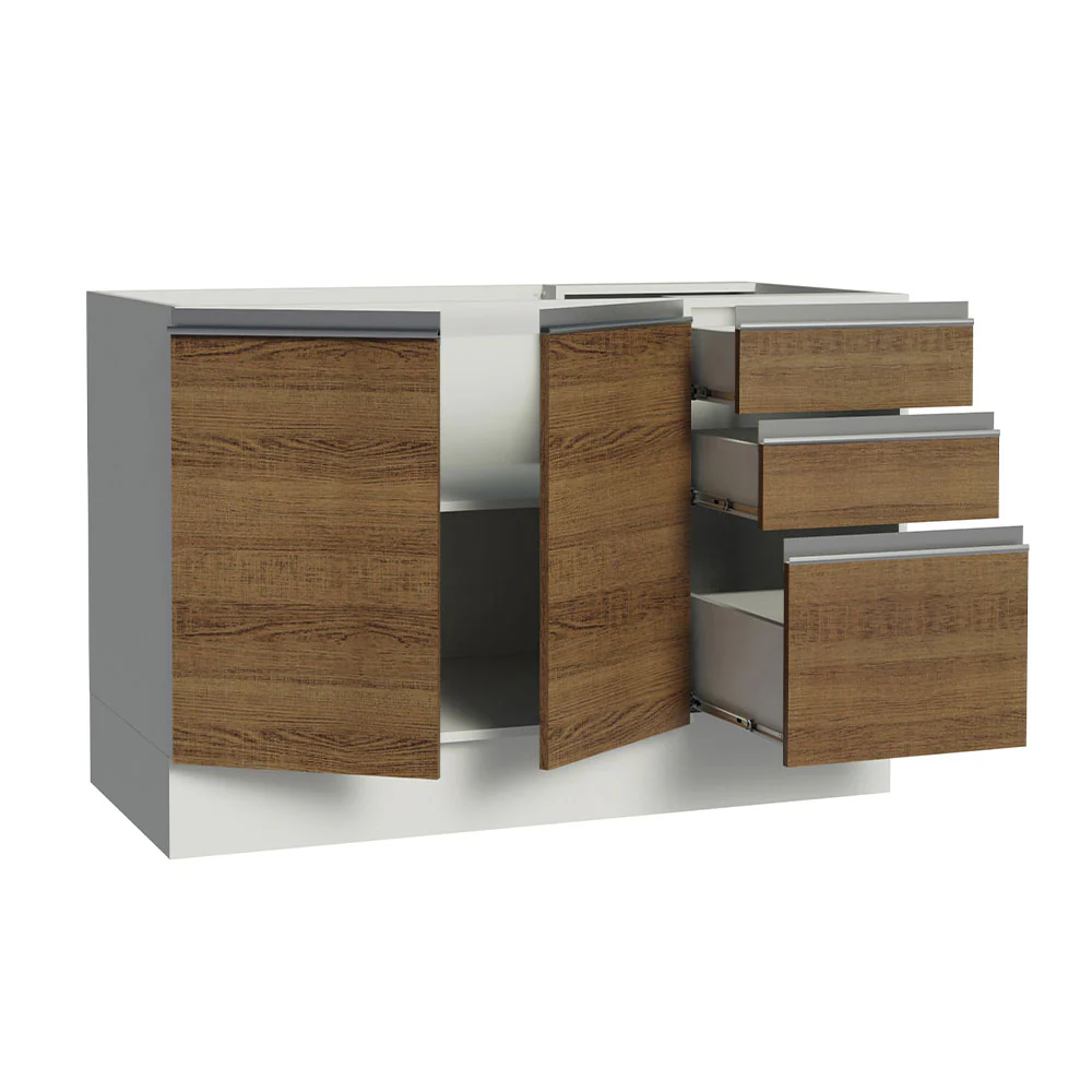 Balcão Gabinete de Pia Madesa Glamy 120 x 60 cm 2 Portas e 3 Gavetas (Sem Tampo) Branco/Rustic - Image 3