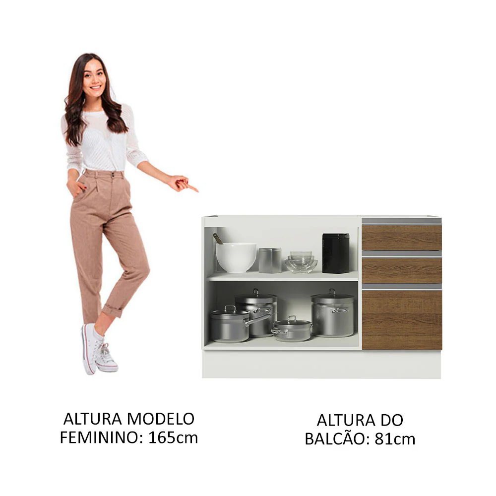 Balcão Gabinete de Pia Madesa Glamy 120 x 60 cm 2 Portas e 3 Gavetas (Sem Tampo) Branco/Rustic - Image 4