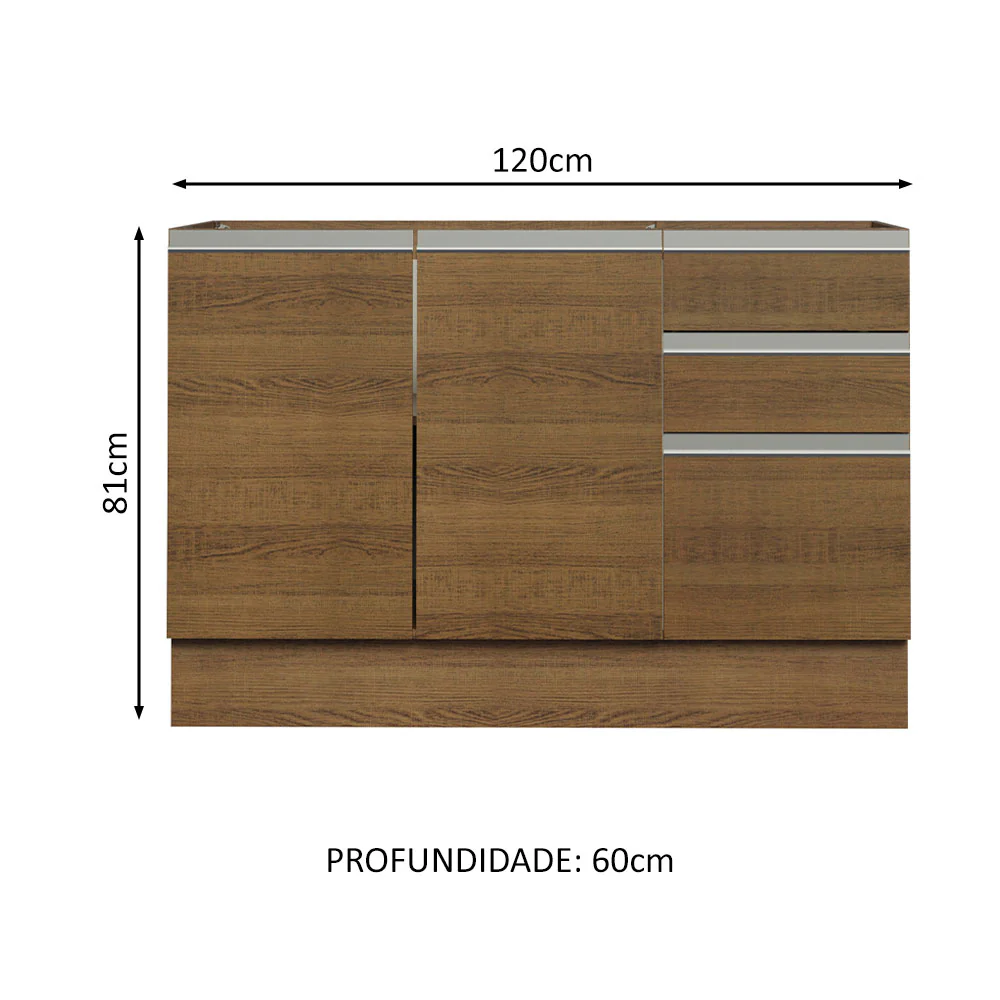 Balcão Gabinete de Pia Madesa Glamy 120 x 60 cm 2 Portas e 3 Gavetas (Sem Tampo) Rustic - Image 2