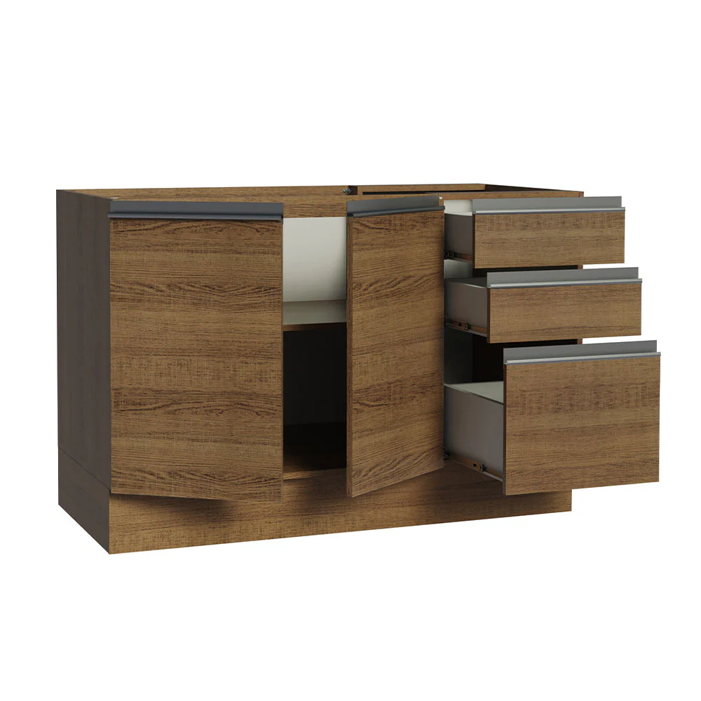 Balcão Gabinete de Pia Madesa Glamy 120 x 60 cm 2 Portas e 3 Gavetas (Sem Tampo) Rustic - Image 3