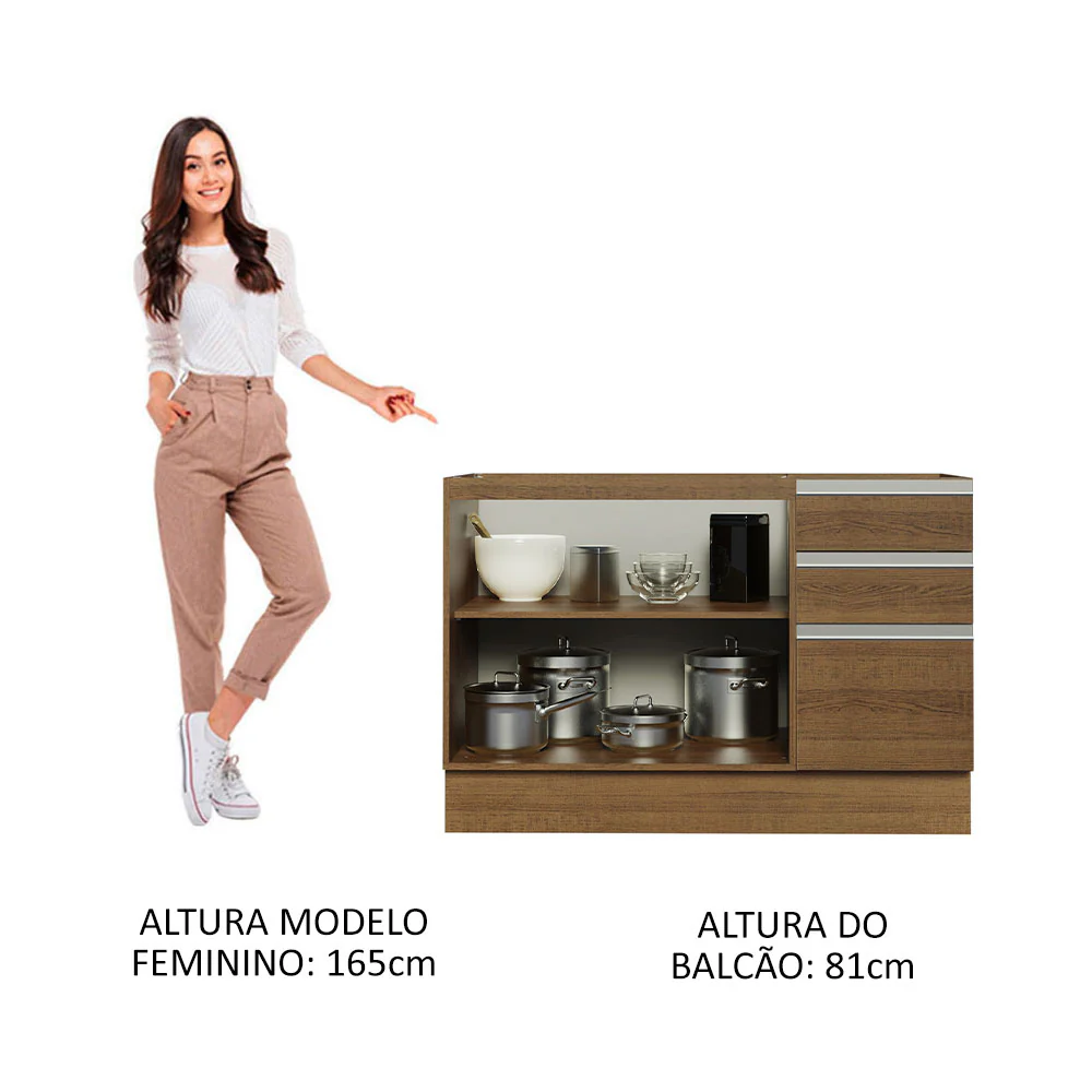 Balcão Gabinete de Pia Madesa Glamy 120 x 60 cm 2 Portas e 3 Gavetas (Sem Tampo) Rustic - Image 4