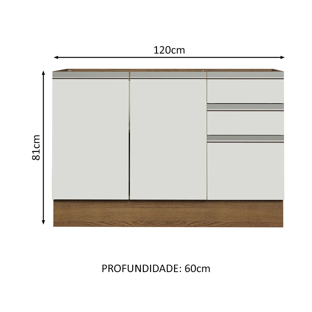 Balcão Gabinete de Pia Madesa Glamy 120 x 60 cm 2 Portas e 3 Gavetas (Sem Tampo) Rustic/Branco - Image 2