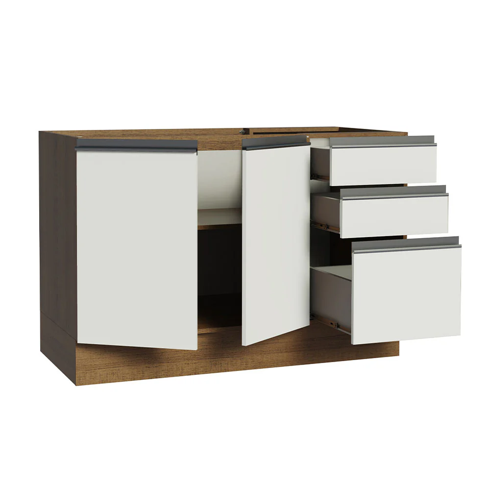 Balcão Gabinete de Pia Madesa Glamy 120 x 60 cm 2 Portas e 3 Gavetas (Sem Tampo) Rustic/Branco - Image 3