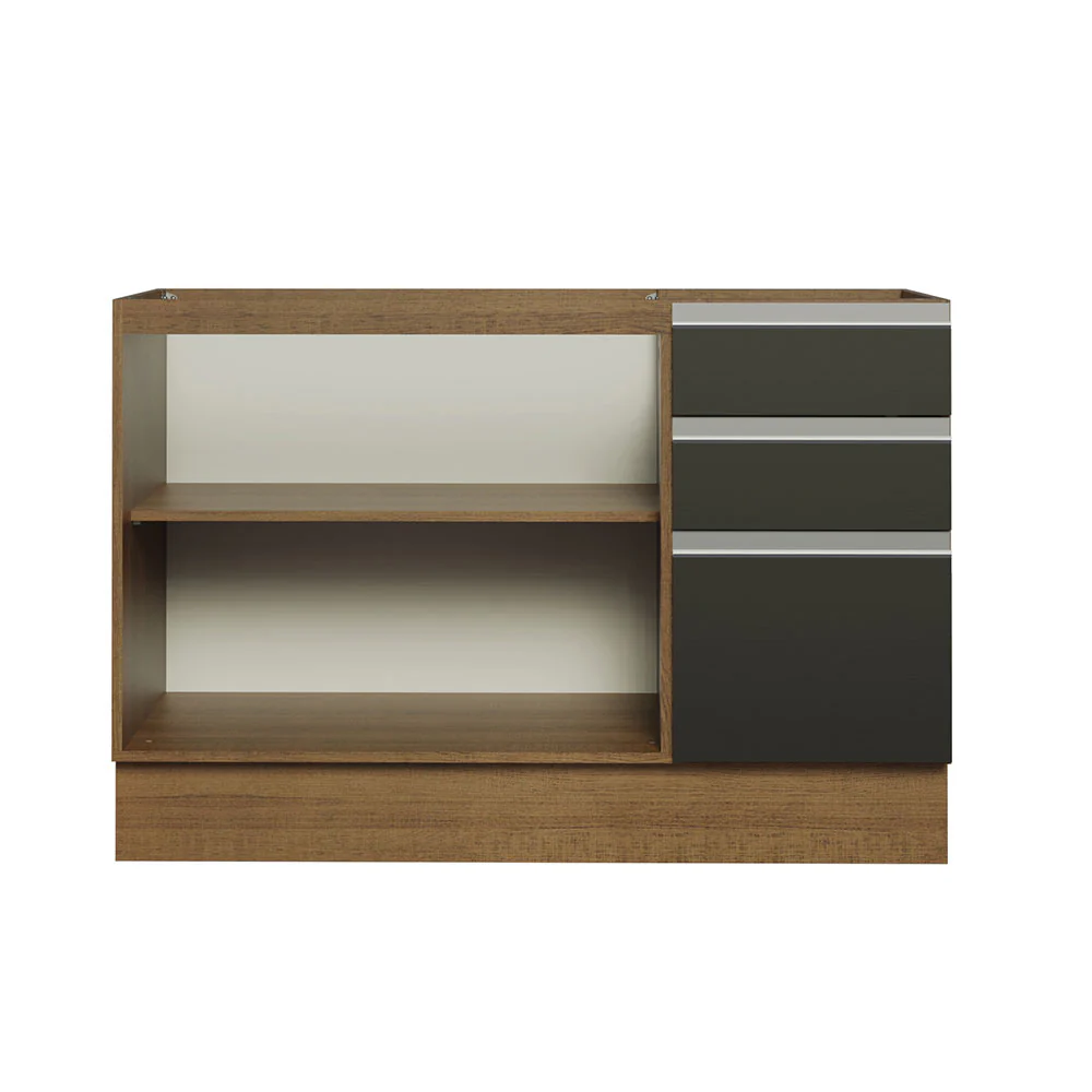 Balcão Gabinete de Pia Madesa Glamy 120 x 60 cm 2 Portas e 3 Gavetas (Sem Tampo) Rustic/Preto - Image 11