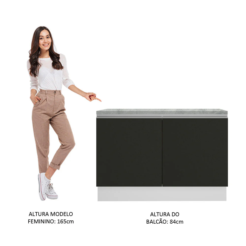 Balcão Gabinete Madesa Glamy 120 x 60 cm 2 Portas (Com Tampo) Branco/Preto - Image 6
