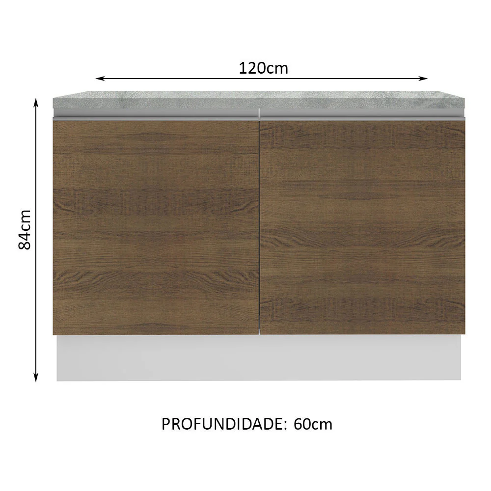 Balcão Gabinete Madesa Glamy 120 x 60 cm 2 Portas (Com Tampo) Branco/Rustic - Image 3