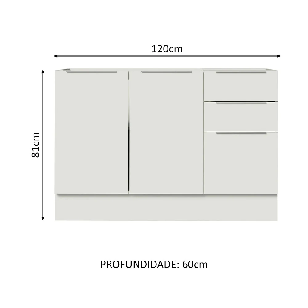 Balcão Gabinete de Pia Madesa Stella 120 x 60 cm 2 Portas e 3 Gavetas (Sem Tampo) Branco - Image 2