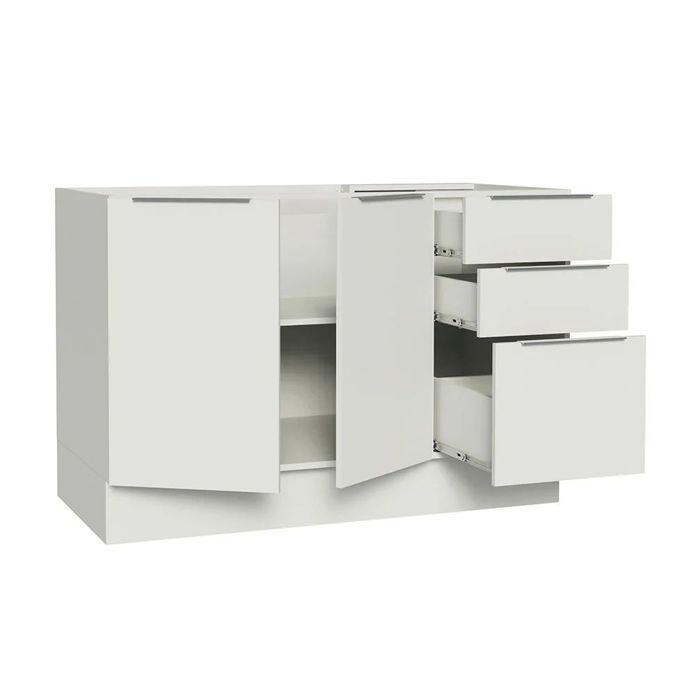 Balcão Gabinete de Pia Madesa Stella 120 x 60 cm 2 Portas e 3 Gavetas (Sem Tampo) Branco - Image 3