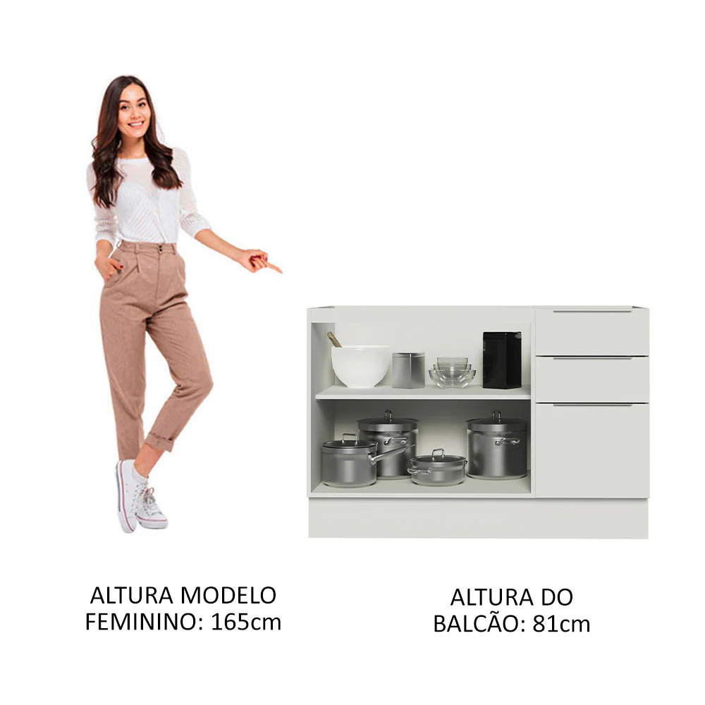 Balcão Gabinete de Pia Madesa Stella 120 x 60 cm 2 Portas e 3 Gavetas (Sem Tampo) Branco - Image 4