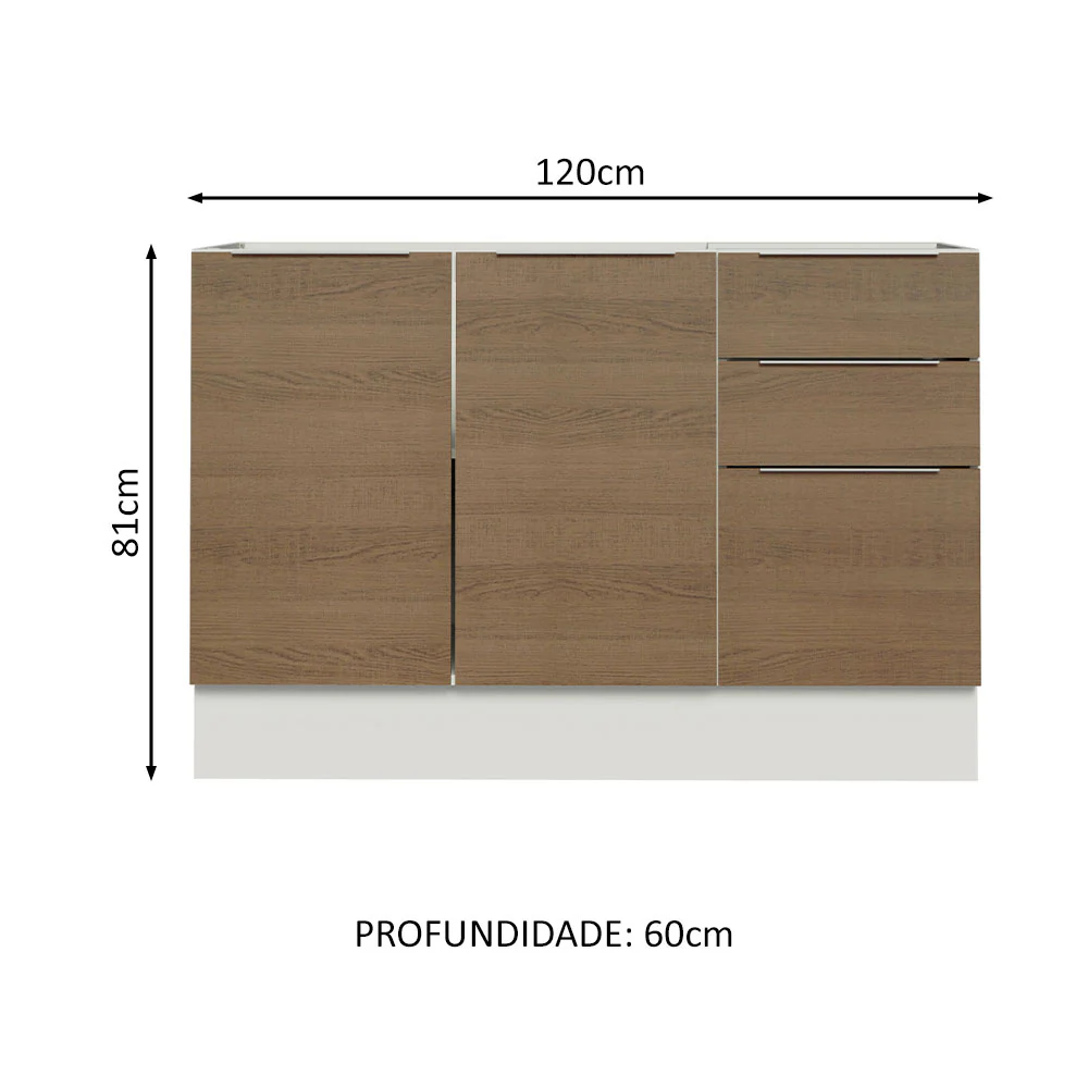 Balcão Gabinete de Pia Madesa Stella 120 x 60 cm 2 Portas e 3 Gavetas (Sem Tampo) Branco/Rustic - Image 2