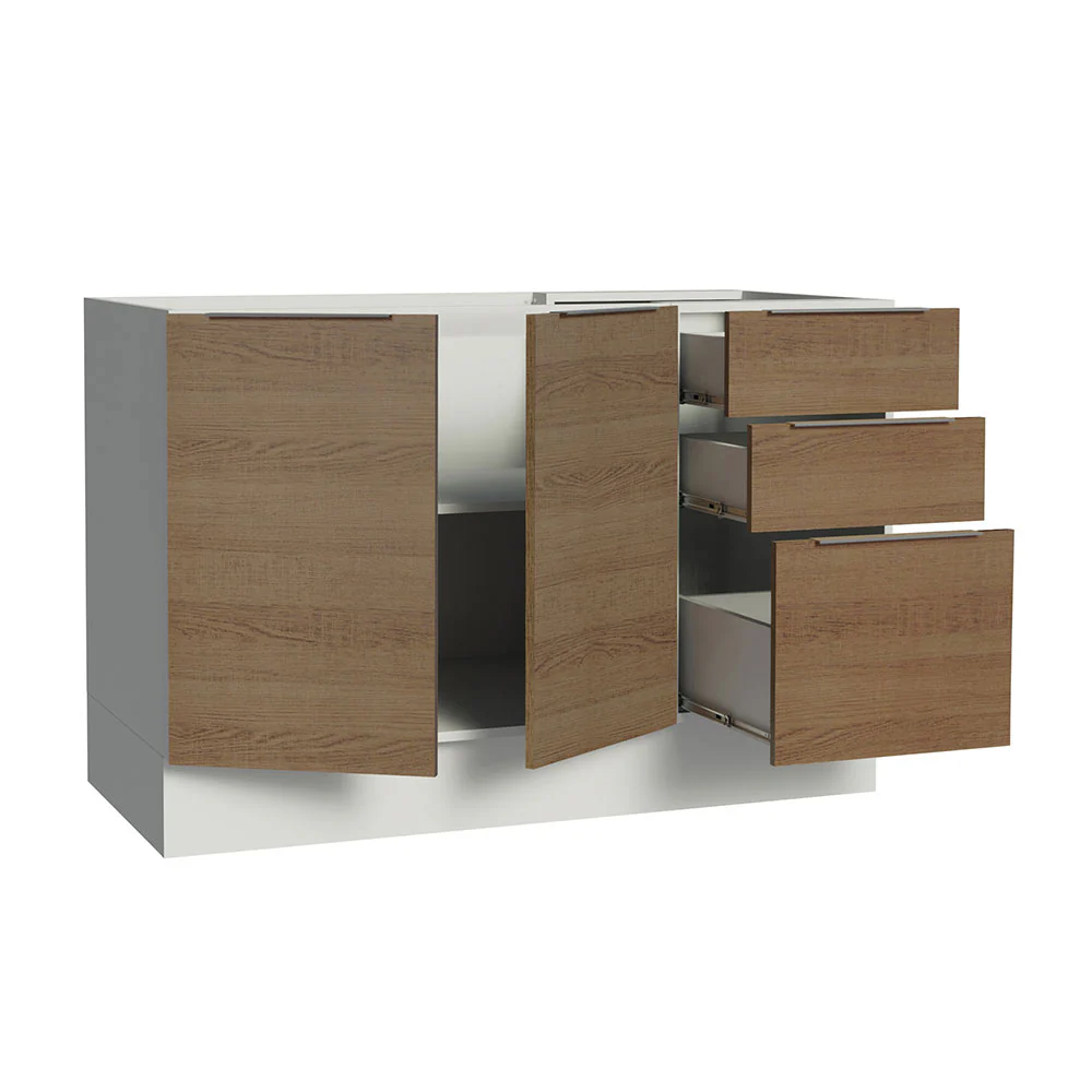 Balcão Gabinete de Pia Madesa Stella 120 x 60 cm 2 Portas e 3 Gavetas (Sem Tampo) Branco/Rustic - Image 3