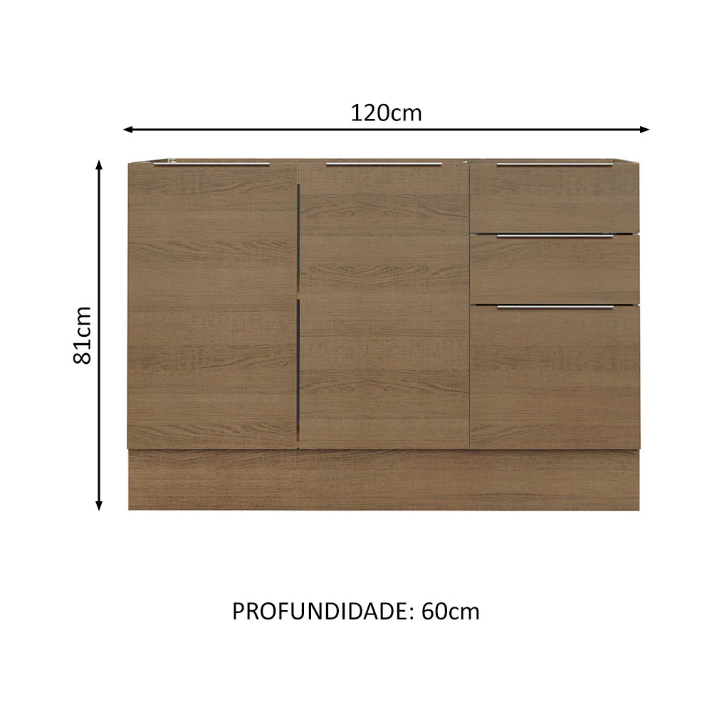Balcão Gabinete de Pia Madesa Stella 120 x 60 cm 2 Portas e 3 Gavetas (Sem Tampo) Rustic - Image 2