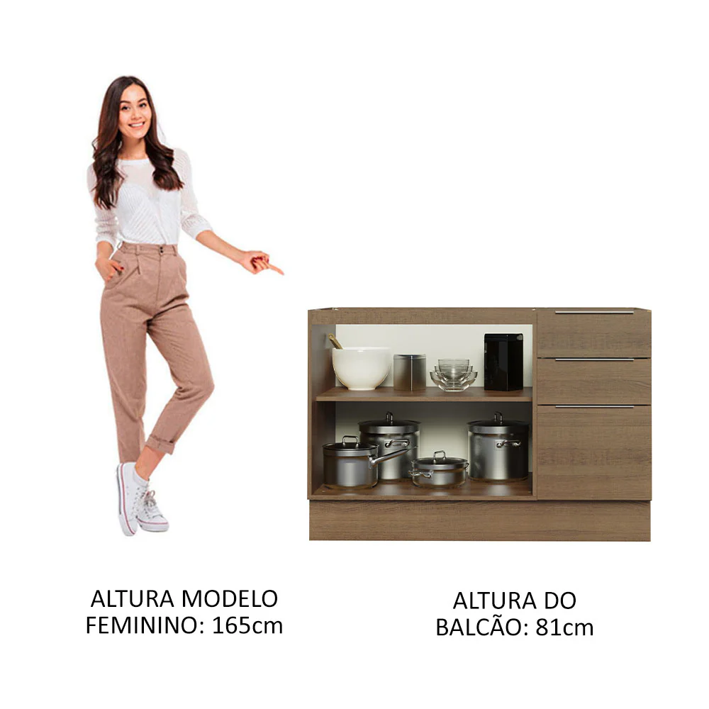 Balcão Gabinete de Pia Madesa Stella 120 x 60 cm 2 Portas e 3 Gavetas (Sem Tampo) Rustic - Image 4