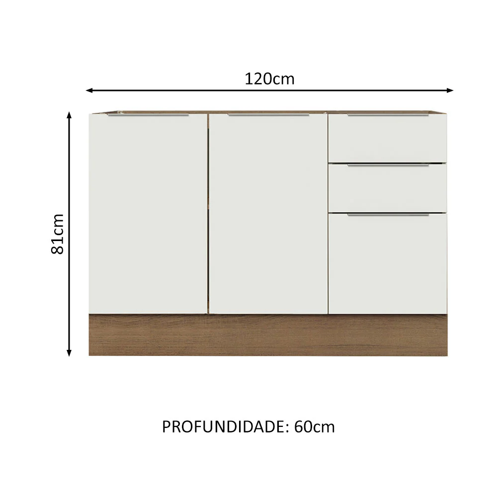 Balcão Gabinete de Pia Madesa Stella 120 x 60 cm 2 Portas e 3 Gavetas (Sem Tampo) Rustic/Branco - Image 2