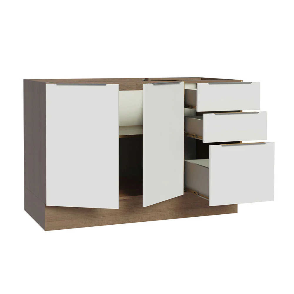 Balcão Gabinete de Pia Madesa Stella 120 x 60 cm 2 Portas e 3 Gavetas (Sem Tampo) Rustic/Branco - Image 3