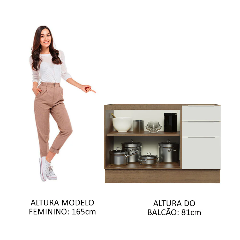 Balcão Gabinete de Pia Madesa Stella 120 x 60 cm 2 Portas e 3 Gavetas (Sem Tampo) Rustic/Branco - Image 4