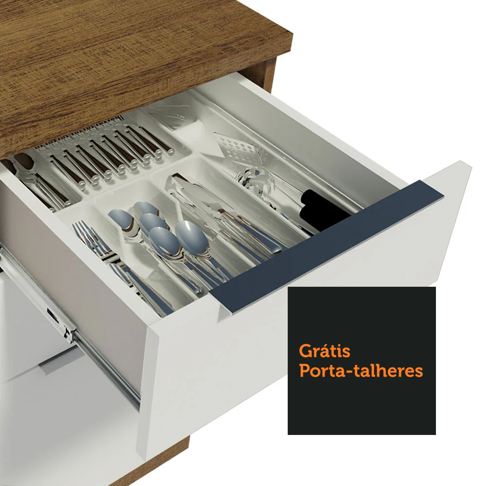 Balcão Gabinete de Pia Madesa Stella 120 x 60 cm 2 Portas e 3 Gavetas (Sem Tampo) Rustic/Branco - Image 7