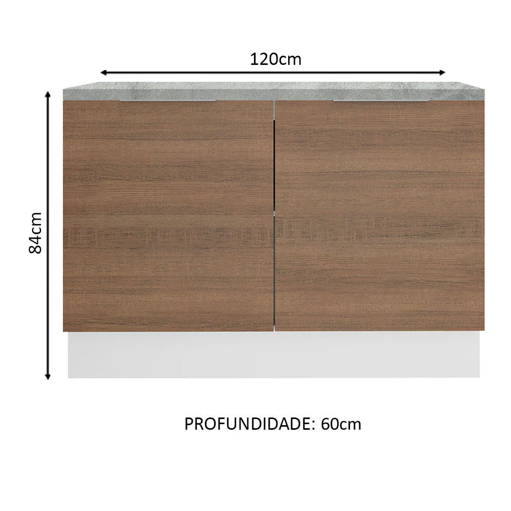 Balcão Gabinete Madesa Stella 120 x 60 cm 2 Portas (Com Tampo) Branco/Rustic - Image 2