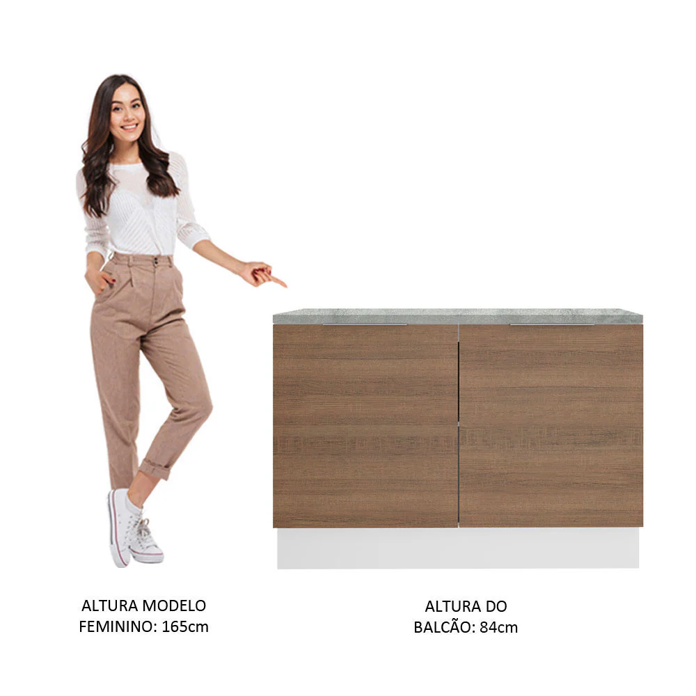 Balcão Gabinete Madesa Stella 120 x 60 cm 2 Portas (Com Tampo) Branco/Rustic - Image 5