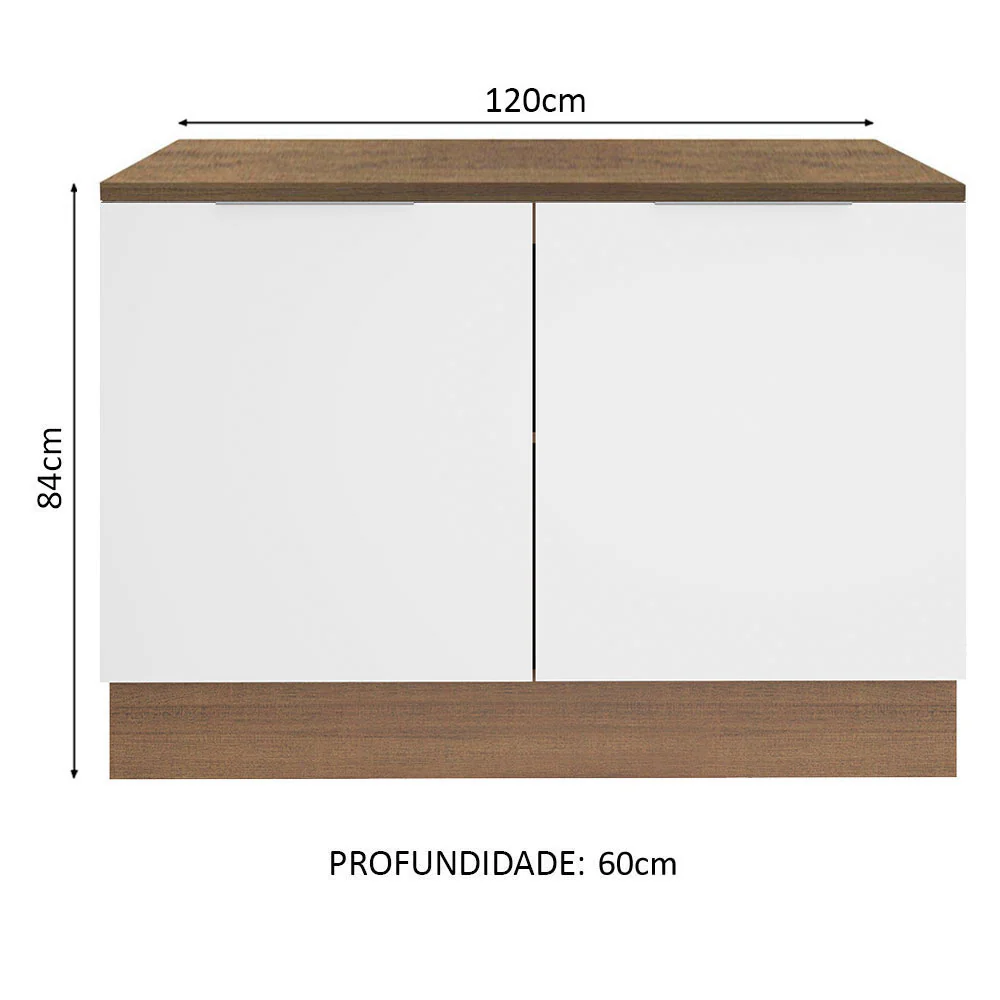 Balcão Gabinete Madesa Stella 120 x 60 cm 2 Portas (Com Tampo) Rustic/Branco - Image 2