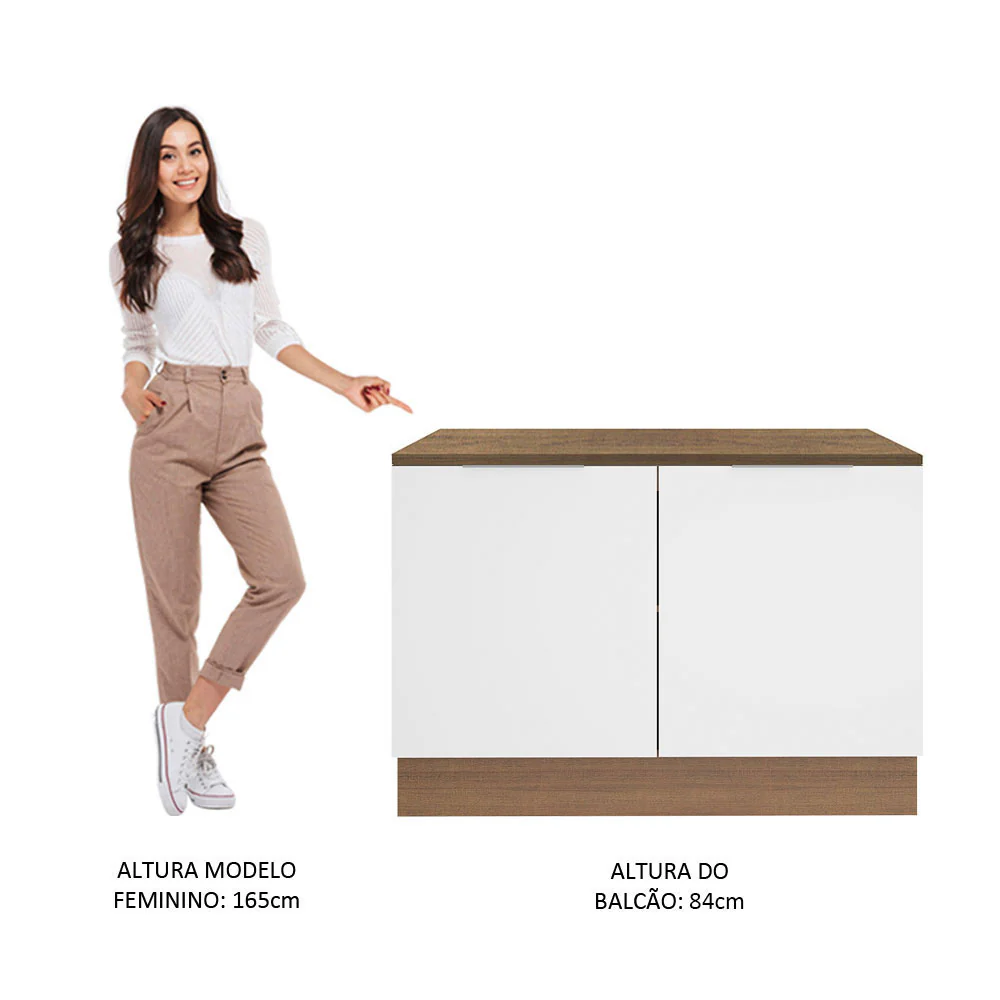 Balcão Gabinete Madesa Stella 120 x 60 cm 2 Portas (Com Tampo) Rustic/Branco - Image 5