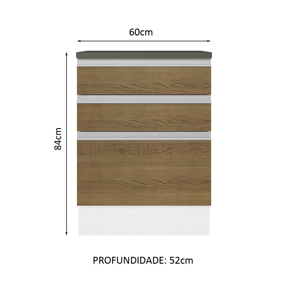 Balcão Madesa Acordes 100% MDF 60 cm 3 Gavetas Branco/Rustic - Image 2