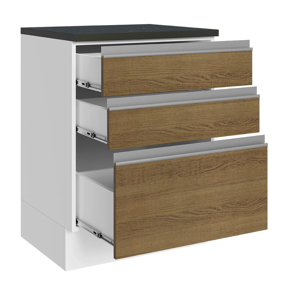 Balcão Madesa Acordes 100% MDF 60 cm 3 Gavetas Branco/Rustic - Image 3