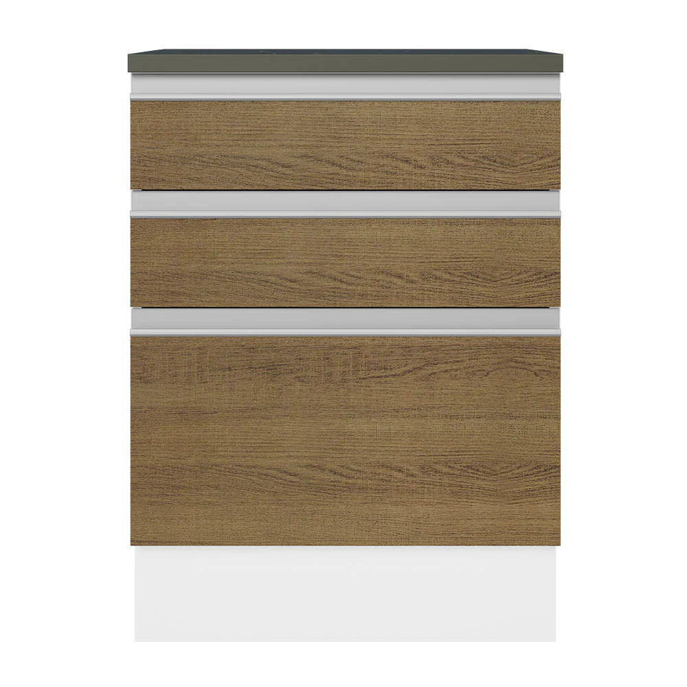 Balcão Madesa Acordes 100% MDF 60 cm 3 Gavetas Branco/Rustic - Image 5