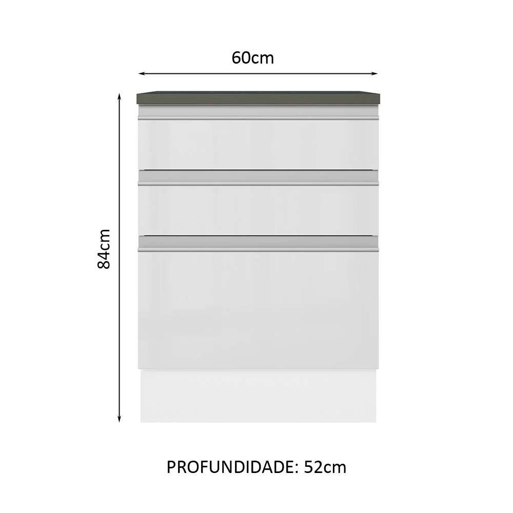 Balcão Madesa Acordes 100% MDF 60 cm 3 Gavetas Frentes Branco Brilho - Image 2
