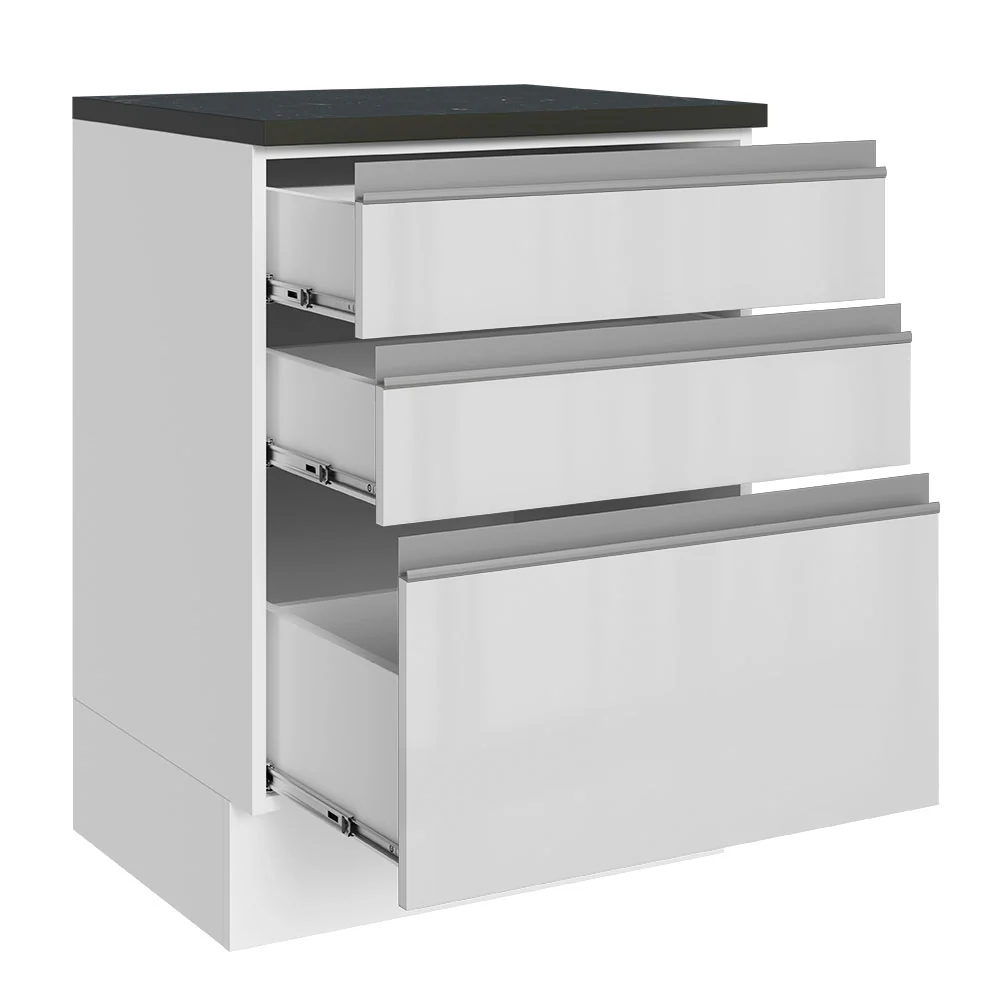 Balcão Madesa Acordes 100% MDF 60 cm 3 Gavetas Frentes Branco Brilho - Image 3