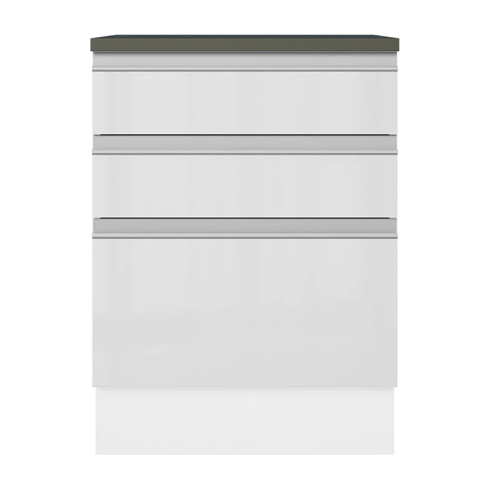Balcão Madesa Acordes 100% MDF 60 cm 3 Gavetas Frentes Branco Brilho - Image 5