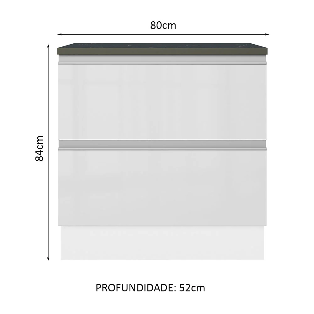 Balcão Madesa Acordes 100% MDF 80 cm 2 Gavetas Frentes Branco Brilho - Image 2