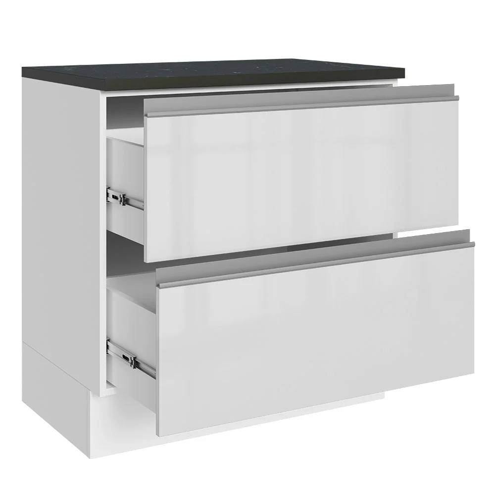 Balcão Madesa Acordes 100% MDF 80 cm 2 Gavetas Frentes Branco Brilho - Image 3