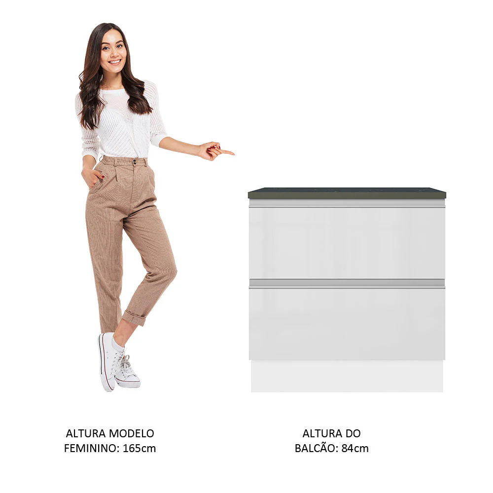 Balcão Madesa Acordes 100% MDF 80 cm 2 Gavetas Frentes Branco Brilho - Image 4
