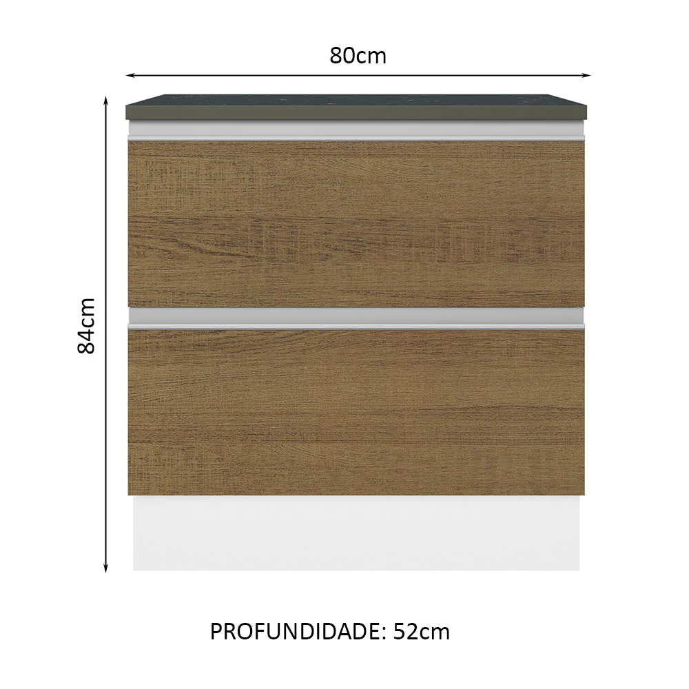 Balcão Madesa Acordes 100% MDF 80 cm 2 Gavetas Branco/Rustic - Image 2