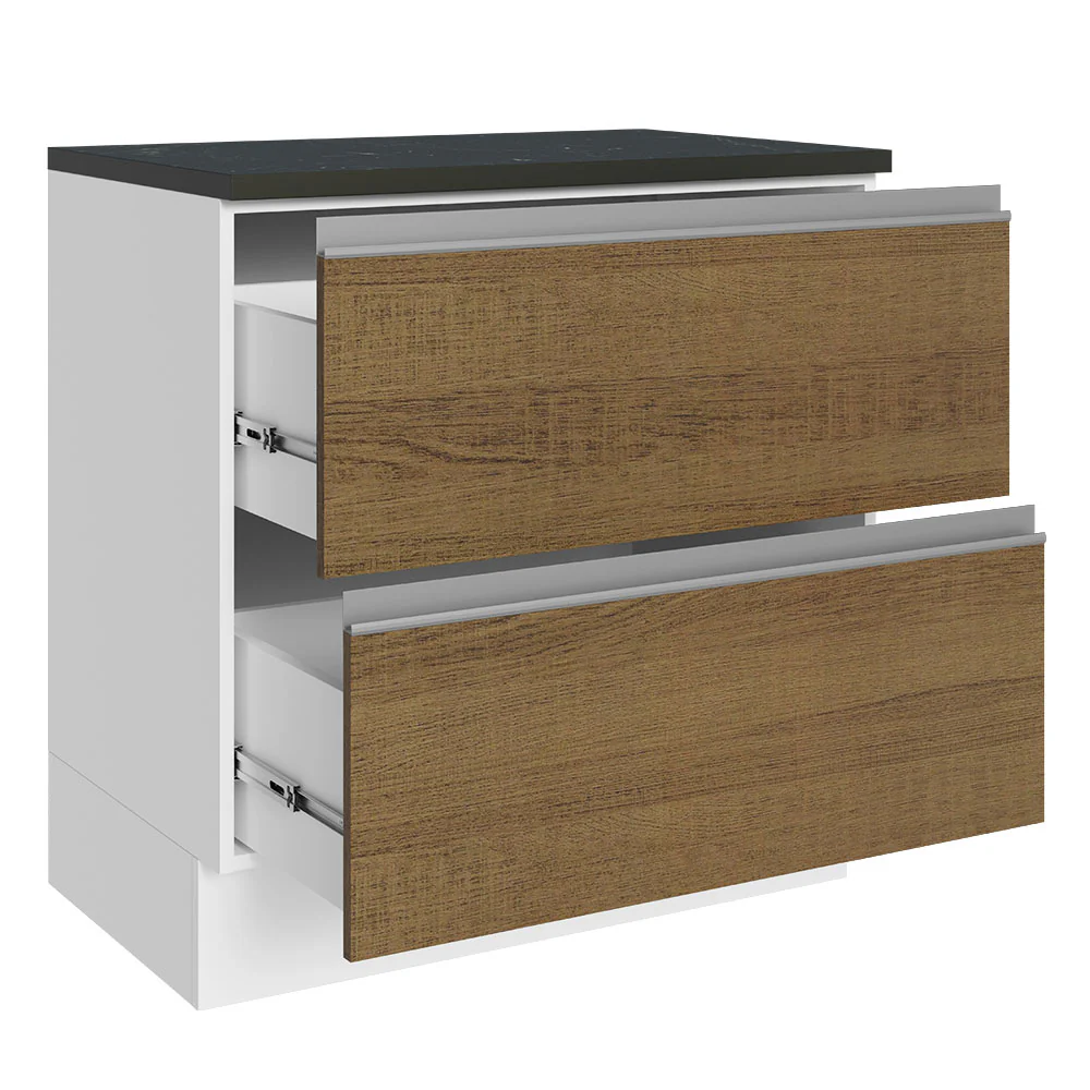 Balcão Madesa Acordes 100% MDF 80 cm 2 Gavetas Branco/Rustic - Image 3